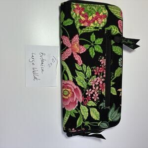 Vera Bradley Botanica Large Wallet Travel Organizer Pink Black Green Floral